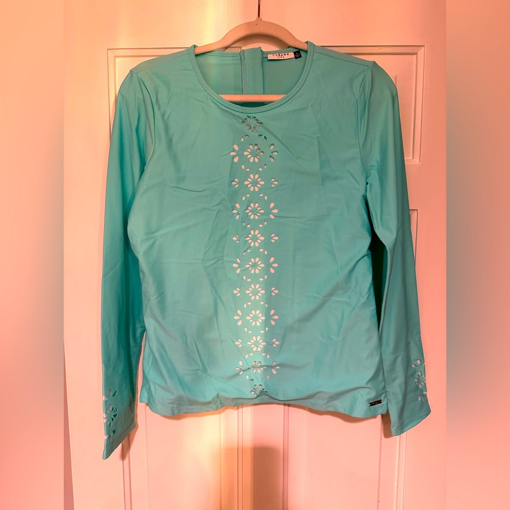NWOT Cabana Life Large Teal SPF Swim Shirt